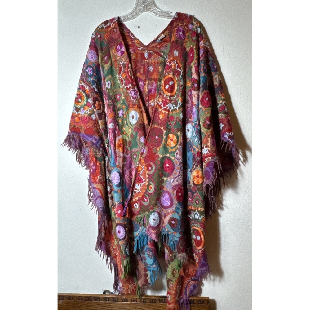 Anu 100% Wool Scarf Shawl Wrap Art 2 Wear Embroidered Colorful